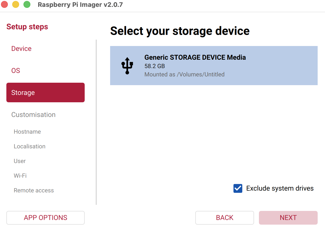 Choosing the SD card