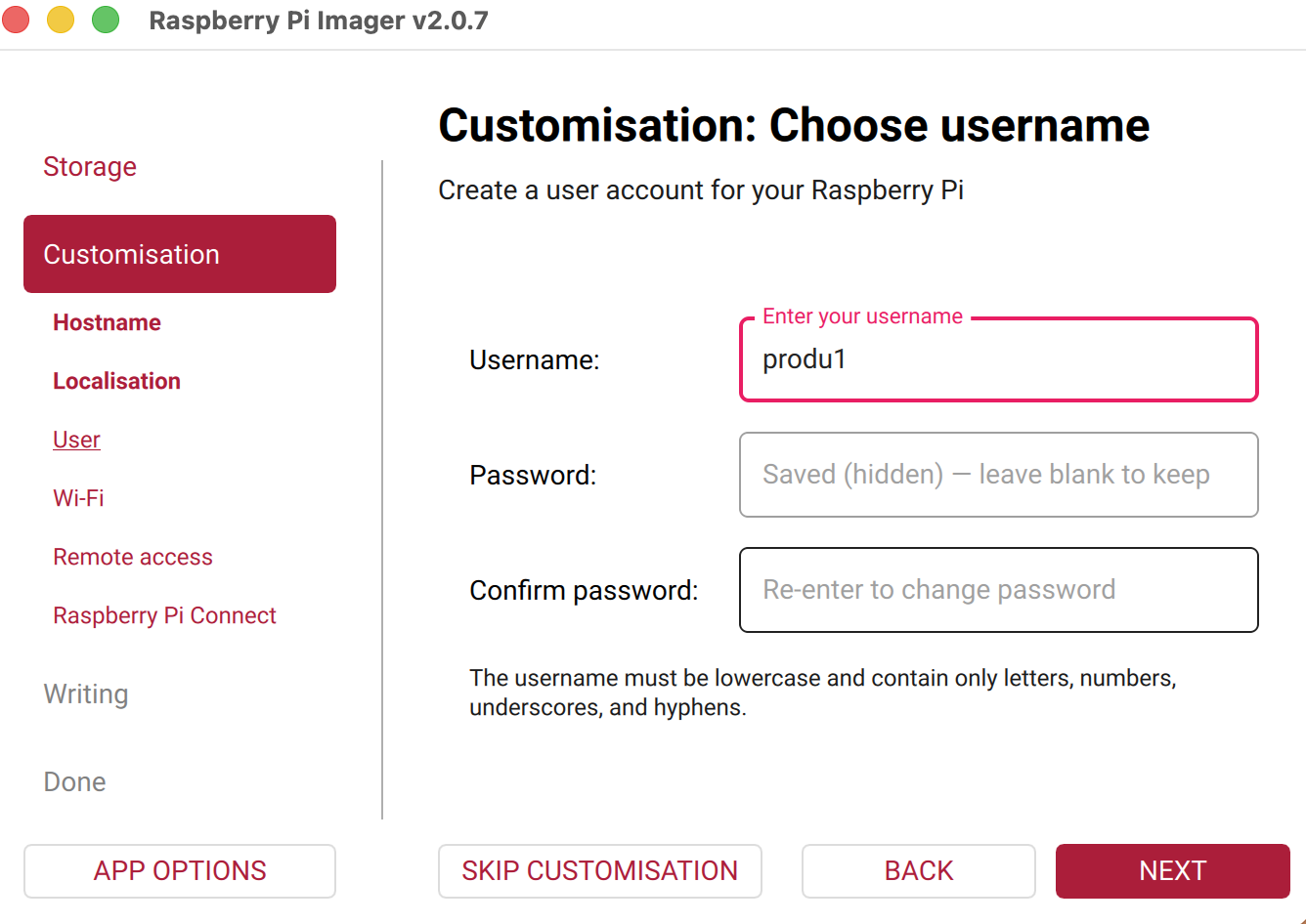 Username and password