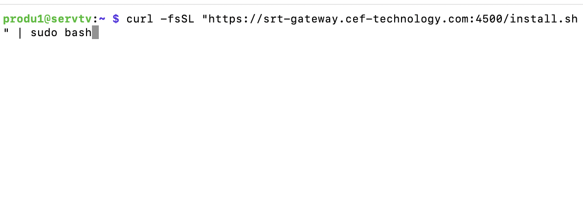 Installation command in the terminal
