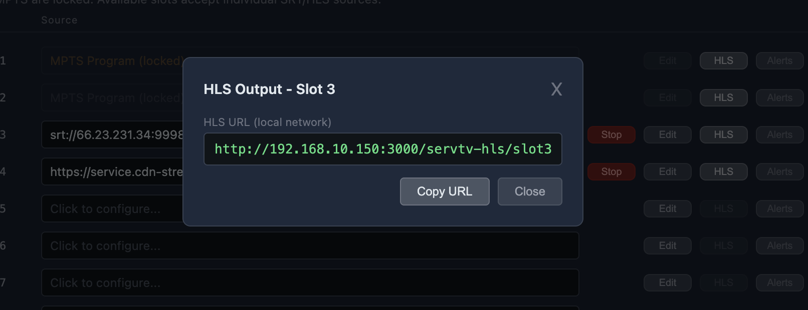 A slot's HLS address