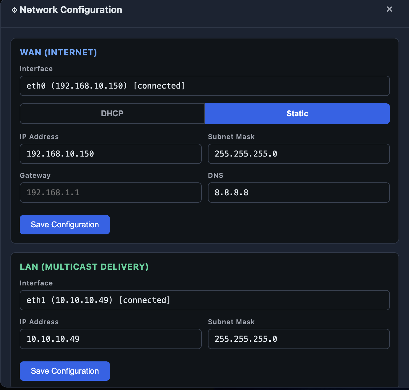 WAN Static and LAN applied
