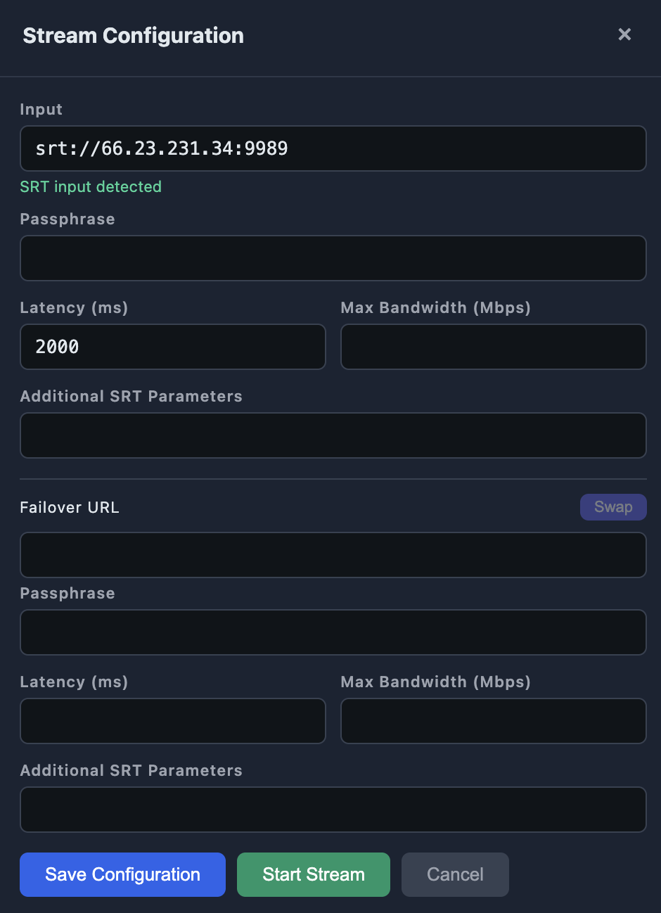 Input configuration window