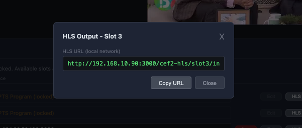 HLS output URL per program