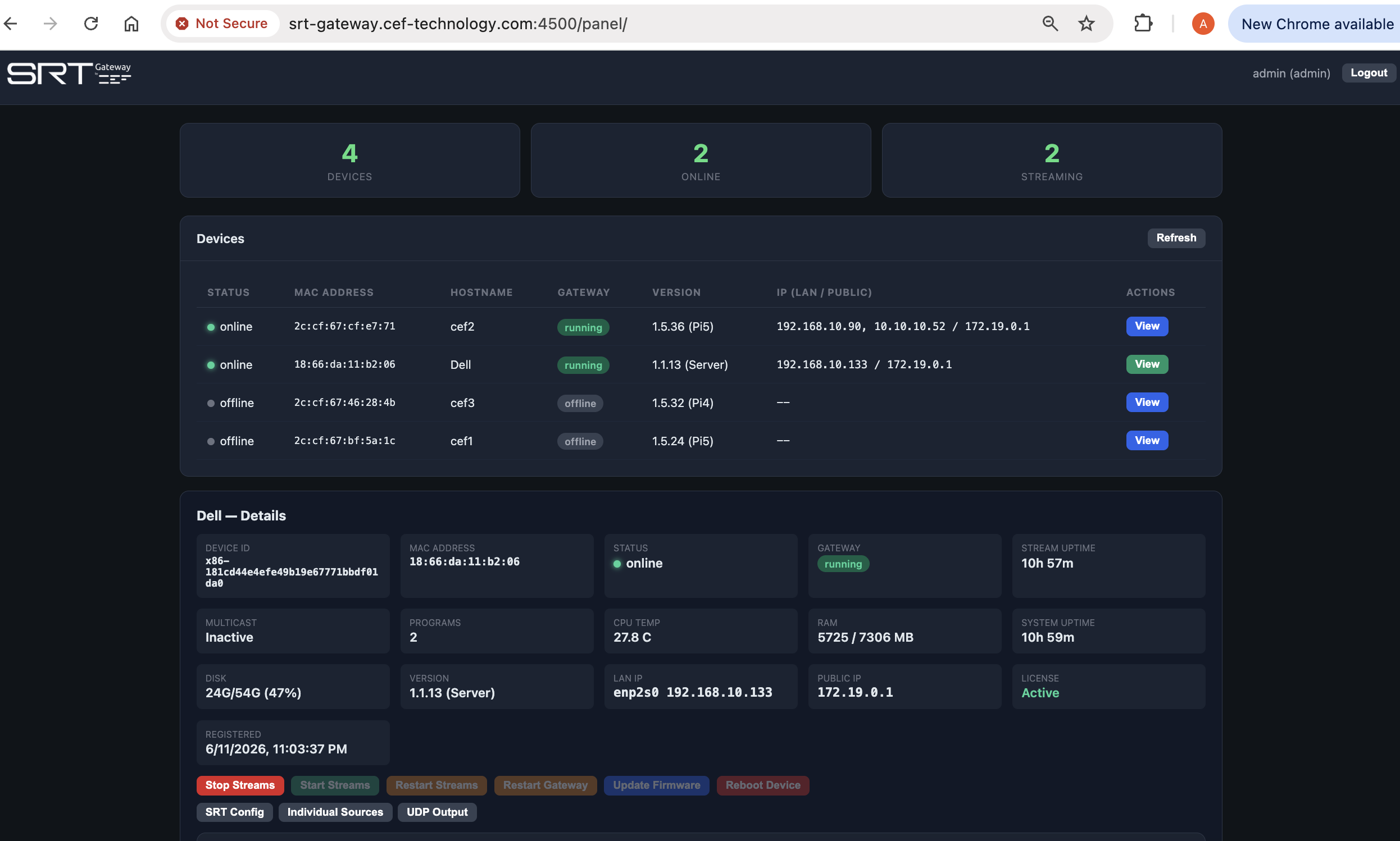 Cloud panel managing a fleet of devices